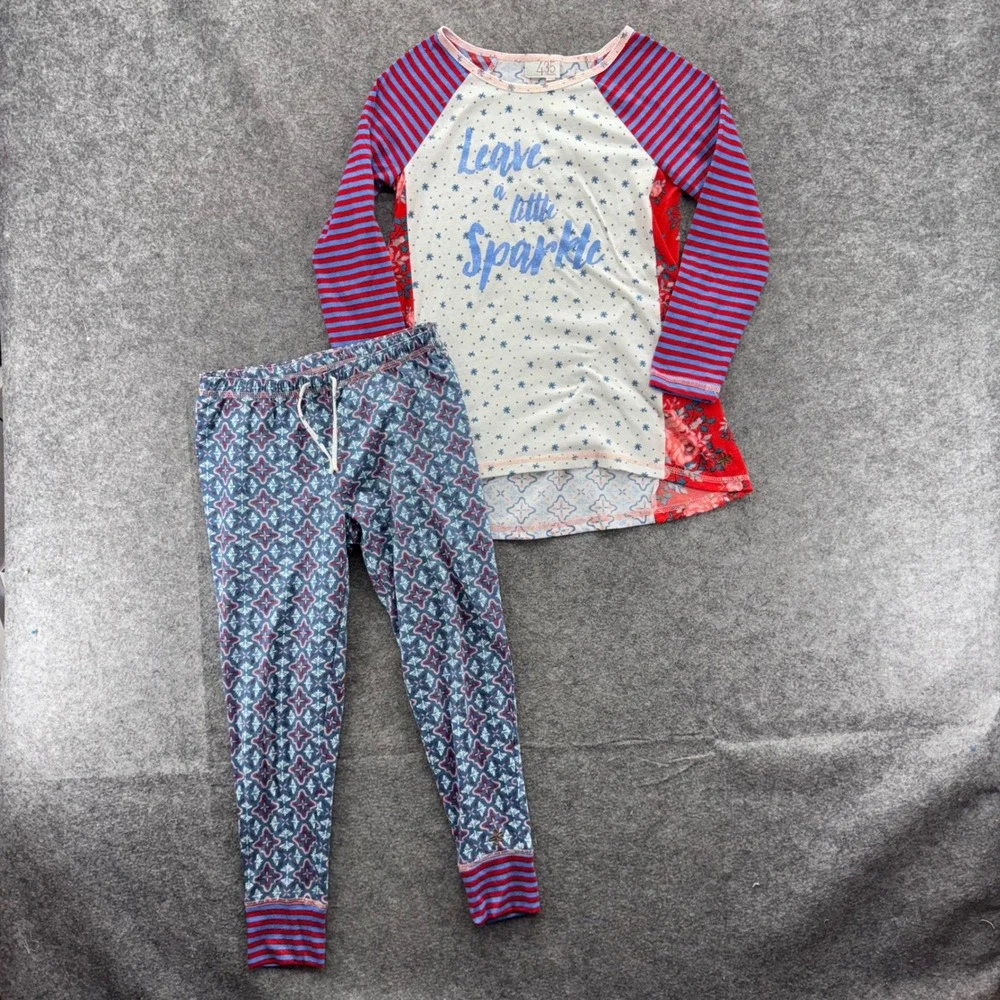 Matilda Jane Clothing Tween Girl Pajama Set Size‎ 8 Red Blue Sparkle Floral Snow